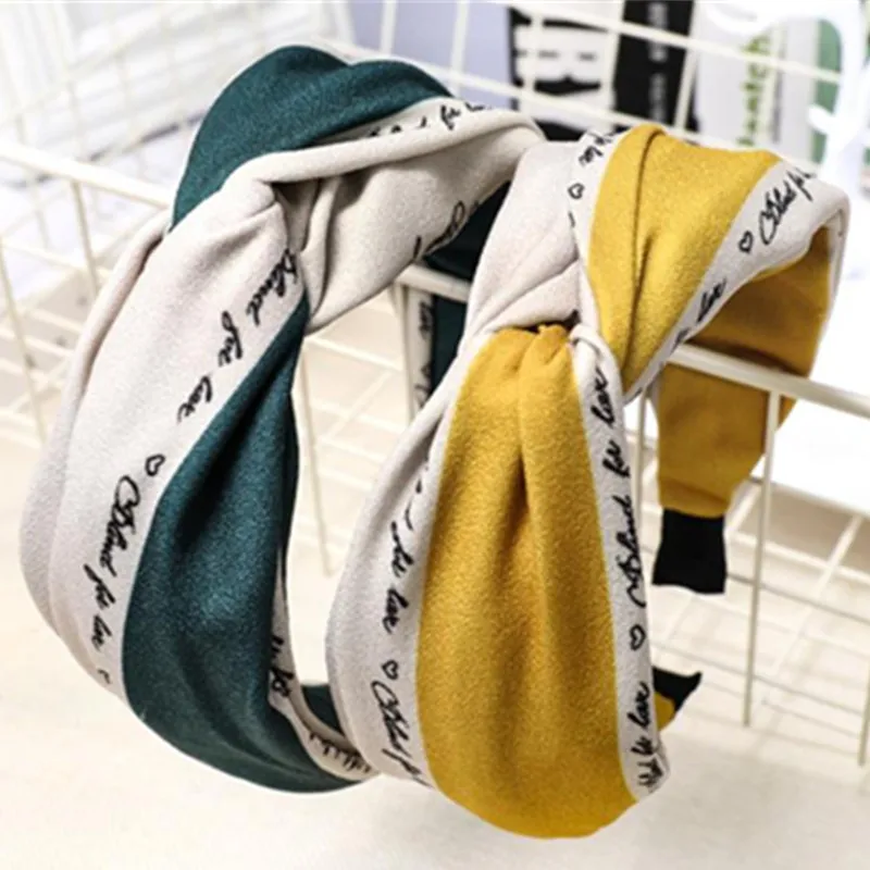 

Letters Print Wide Headband Cross Women Hair Accessories Color Blocking Headband for Adults Wide Hairband Headband Hair Hoop