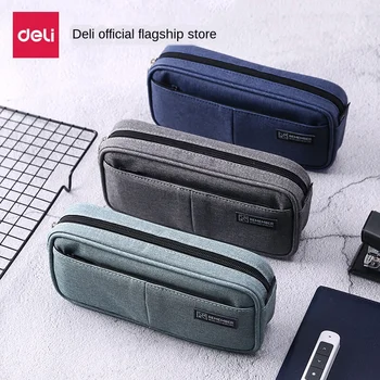 

Pencil Case Minimalist Pencil Case Received Three Pocket Llarge Linen Capacity Multi-Purpose Zipper Bag Students Stationery