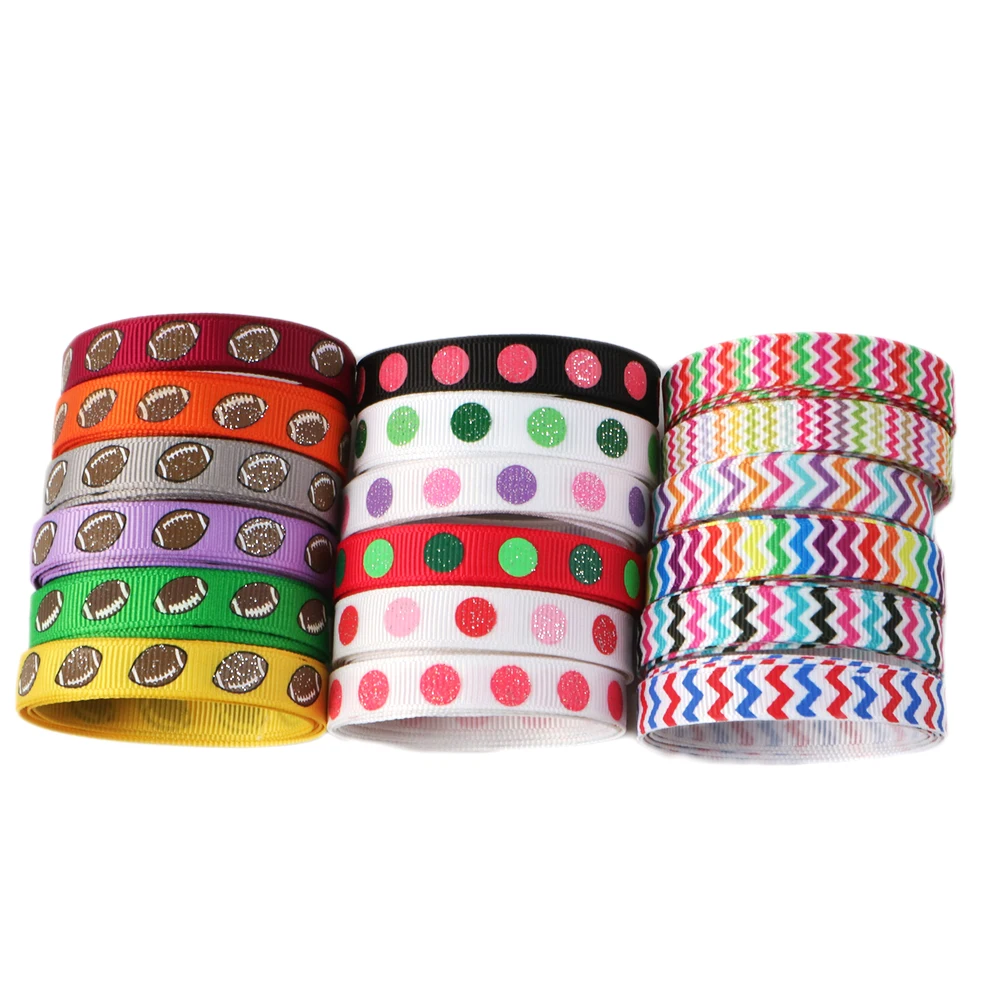 

David accessories 3/8"9mm sport dot glitter printed polyester grosgrain tape ribbon 5yds,DIY handmade,wedding gift wrap,5Yc3272