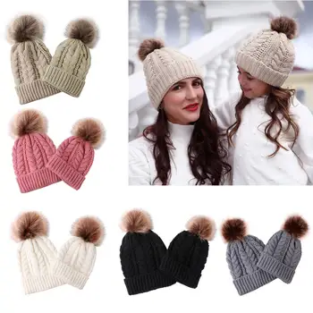 

2PCS Mother&Baby Hat Family Matching Cap Winter Warmer Knit Wool Beanie Ski Cap