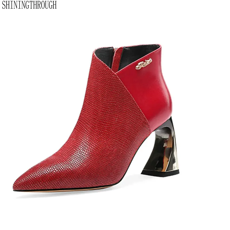 

Women genuine Leather Ankle Boots Winter Warm High Heels Party Dancing Shoes Woman Chelsea Boots Big Size