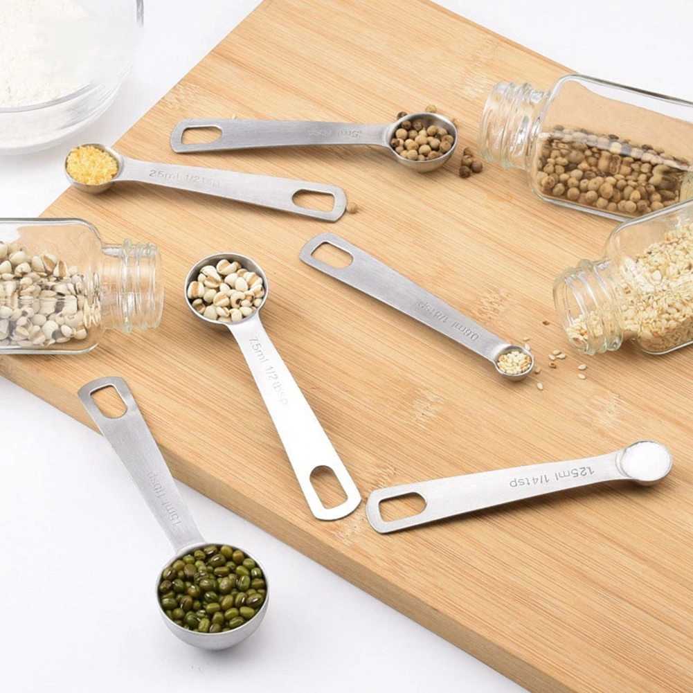 6 pcs/set Measuring Spoons Stainless Steel Seasoning Coffee Tea Measuring Spoons With Scale Bakery Tool Kitchen Supplies