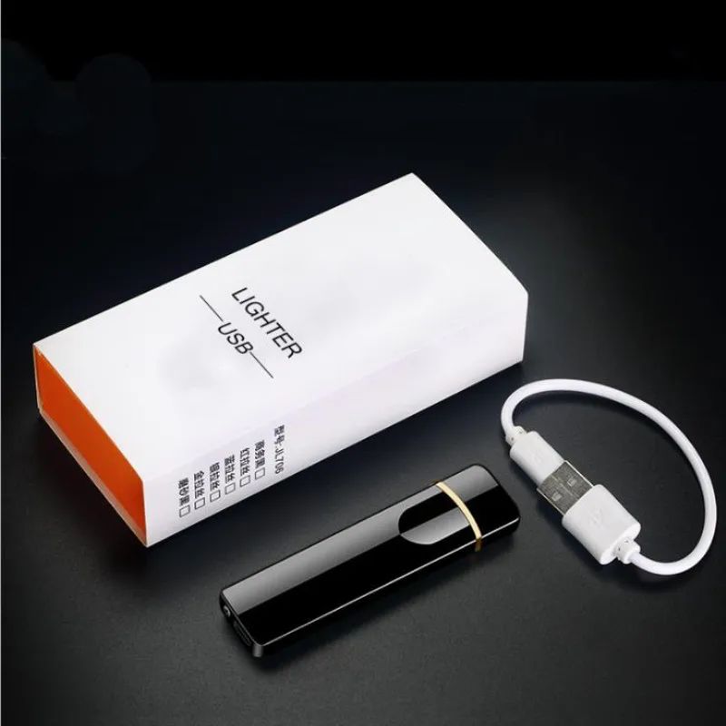 Ультра тонкая металлическая Электронная зажигалка для сигарет USB ветрозащитная