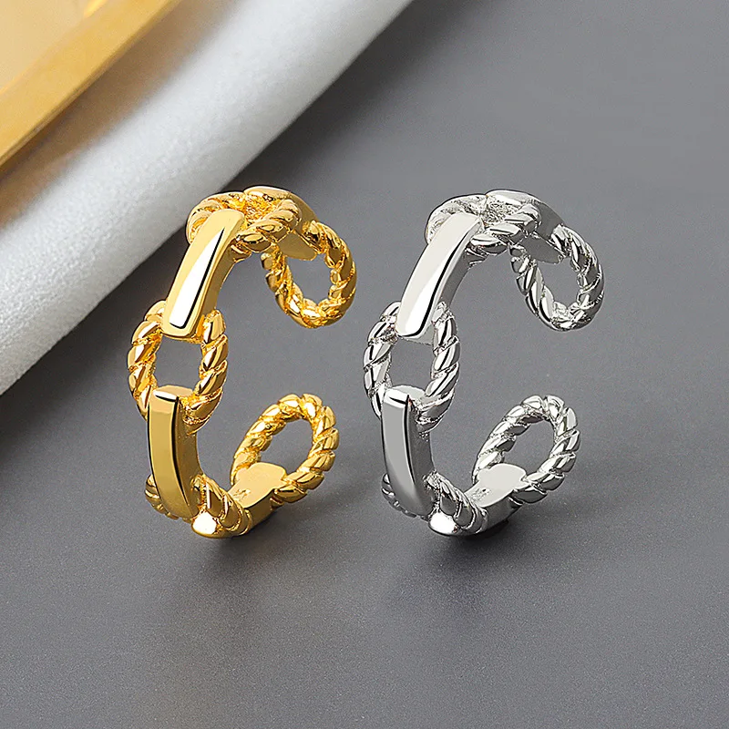 

925 Sterling Silver multi-layer chain ring women ins fashion fashion twist personality minority design open index finger ring