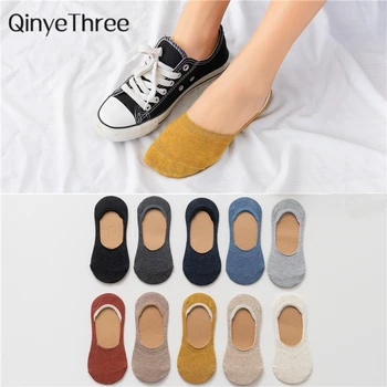 

10 pieces = 5 pairs Spring summer women socks Solid color fashion wild shallow mouth felmen girls female invisible slipper socks