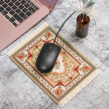 

Retro Style Mini Woven Rug Mat Mousepad Carpet Persian Pattern Cup PC Laptop Mouse Pad with Fring Home Office Table Decor Craft
