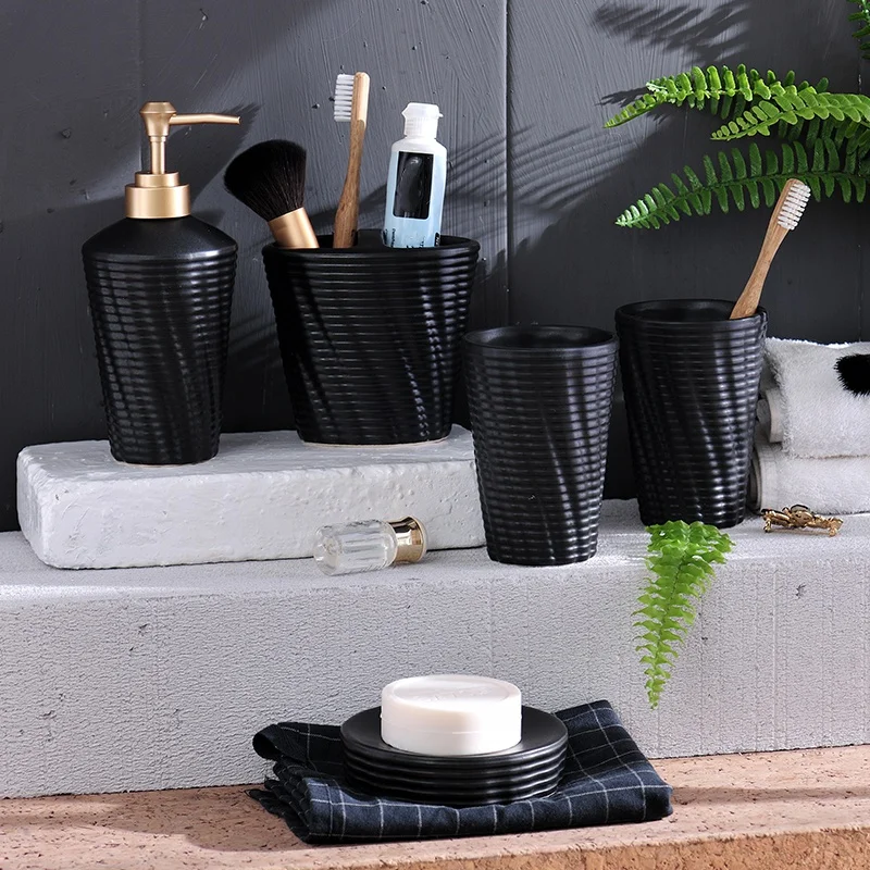 

Nordic Bathroom Five-Piece Bathroom Ceramic Wash Set Bathroom Mouth Cup Toothbrush New Wedding Supplies