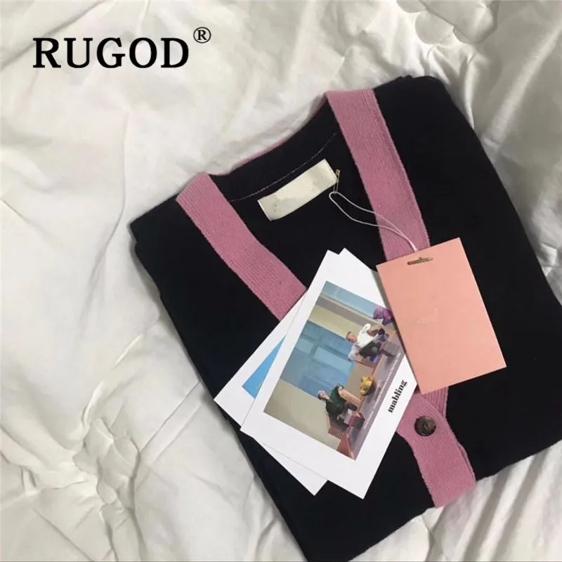 RUGOD, Осень-зима, стиль, шикарный, контрастный цвет, v-образный вырез, кардиган, Ретро стиль, однобортный свитер, Женская мода