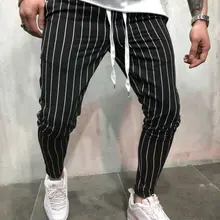 Новая модная одежда Take Хлопок Смесь мужские полосатые Длинные повседневные брюки Slim Fit обтягивающие городские брюки джоггеры спортивные брюки