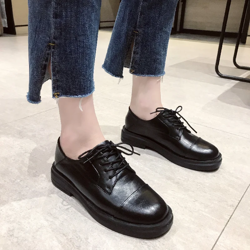 Новинка Весна 2020 ретро британский стиль плоские модельные черные оксфорды