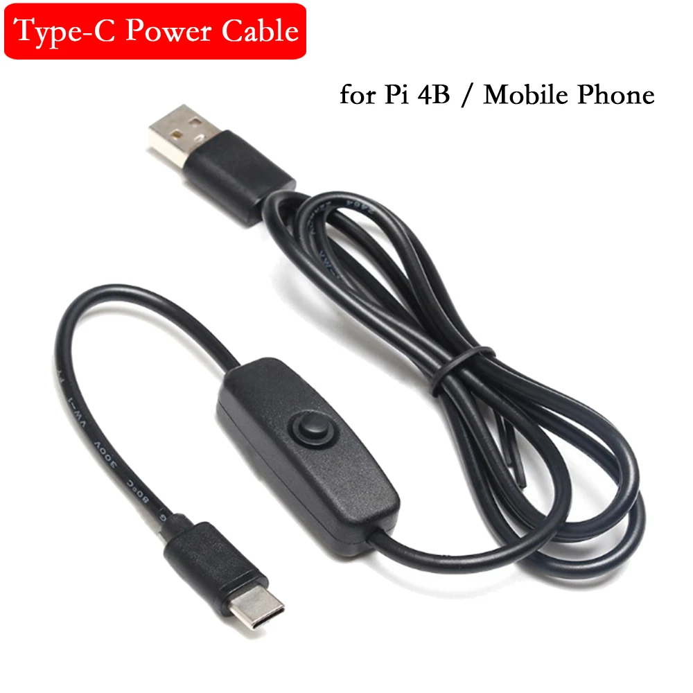 

Raspberry Pi 4 Power Supply Cable Type-C Charger Cable USB-C Wire with ON/OFF Switch for Raspberry Pi 4 Model B for Mobile Phone