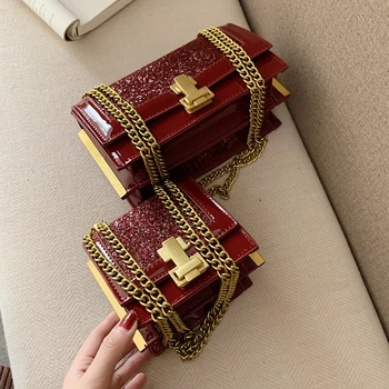 

Sequined Crossbody Bag 2019 Fashion New High-quality Patent Leather Women's Designer Handbag Lock Chain Shoulder Messenger Bag