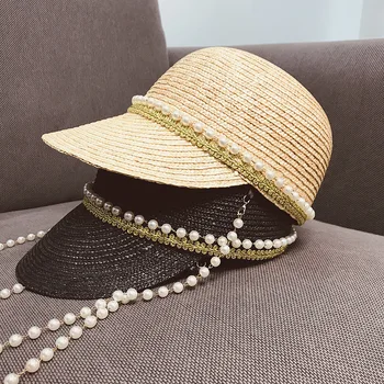 

202005-xu-binkun summer handmade straw pearl chain lady baseball cap women leisure visors hat
