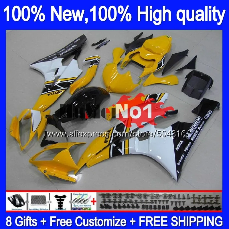 Средства ухода за кожей для YAMAHA YZF R 6 YZF 600 YZF-600 7MC. 9 YZF R6 06-07 600CC YZF600 YZF-R6 2006 2007 YZFR6 06 07 OEM Обтекатели желтого и белого цвета - Цвет: No. 1