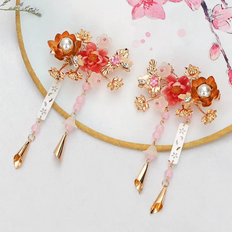 FORSEVEN, 1 пара, китайский стиль, искусственный жемчуг, цветок, шаг встряхивания, заколки для волос, заколки, ювелирные изделия для женщин, девушек, невесты, свадьбы