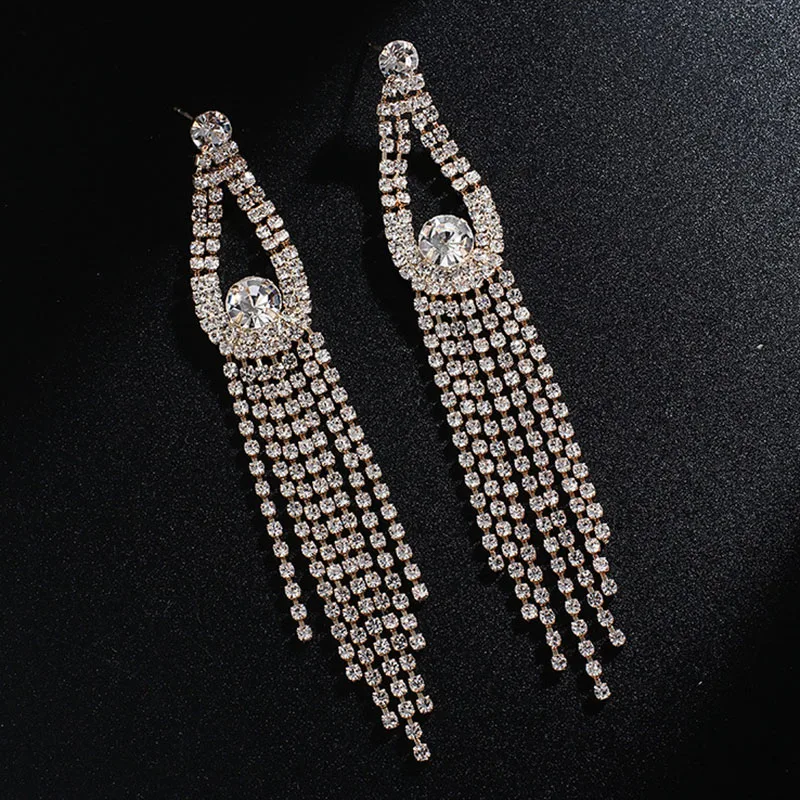 GKY637 gold white Модные свадебные серьги с кристаллами и кисточками для женщин массивные серьги многоцветные длинные серьги-подвески вечерние ювелирные изделия для выпускного вечера подарок - Окраска металла: GKY637 gold white