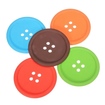 

5 Pcs Cup Cushion Holder Cute Colorful Silicone Button Coaster Drink Placemat Mat