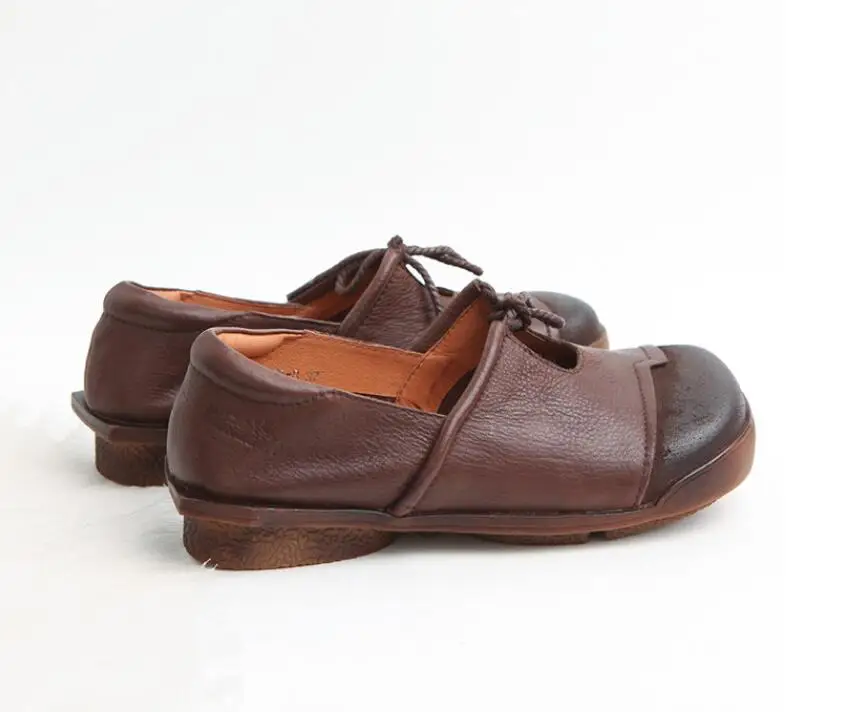 HUIFENGAZURRCS/винтажная женская обувь из натуральной кожи; Нескользящая дышащая обувь для отдыха на плоской мягкой подошве - Цвет: Coffee