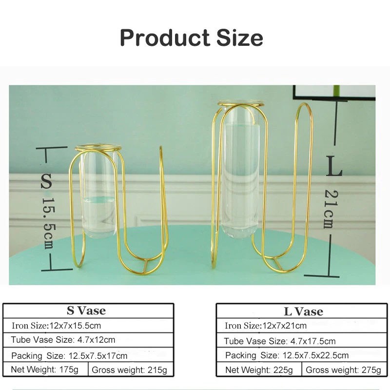 Nordic Golden Iron Glass Vase Hydroponic Plant Flower Vase Geometric Plant Holder Terrarium Tabletop Office Home Decoration NEW 1