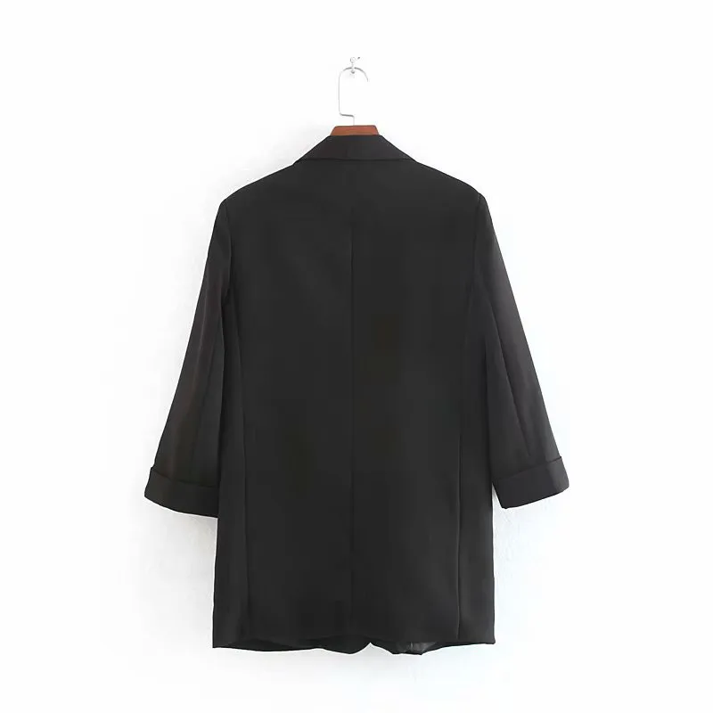 

2019 Europe And America Autumn New Style Fold-down Collar Solid Color Long Sleeve Small Suit Coat Women's 7841583 7841/583