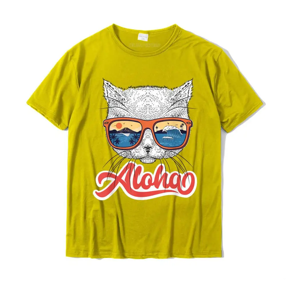 Prevailing Casual Print Top T-shirts O Neck Pure Cotton Men T Shirt Short Sleeve Summer/Autumn Print Tops T Shirt Aloha Hawaiian Cat Sunglasses Funny Cute Kitten Women T-Shirt__MZ14677 yellow