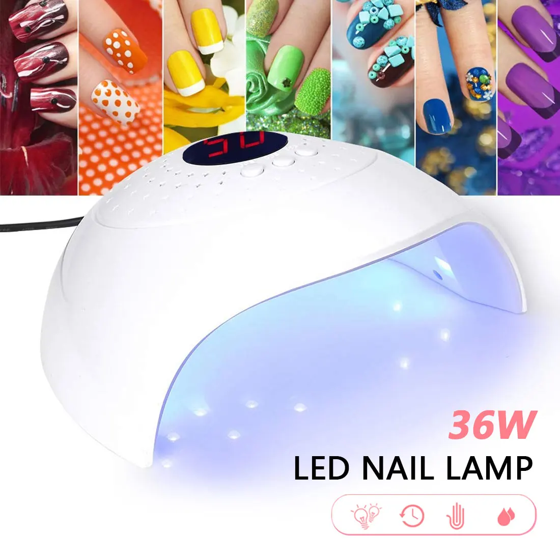 36 Вт Светодиодный светильник для ногтей сушка ногтей; уход лампа профессиональный дизайн ногтей светодиодный светильник для всех видов гель-лака кнопка таймера 1 шт