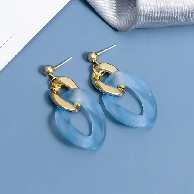 BLINLA 2021 New Korean Blue Geometric Acrylic Earrings for Women Fashion Bohemian Round Drop Earrings Party Brincos Jewelry Giuy Type 955