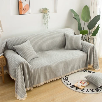 

Lace Edge Sofa Towel North Stripe Non-slip Sofa Couch Cover Armchair Sectional Slipcover Home Decoration Blanket