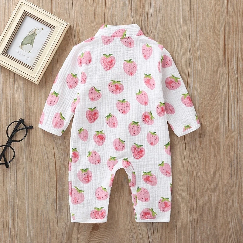 0-18M New Spring Autumn Baby Girl Boys Clothing Jumpsuit Long Sleeve Floral Print Lovely Soft Baby Kimono Playwear 4
