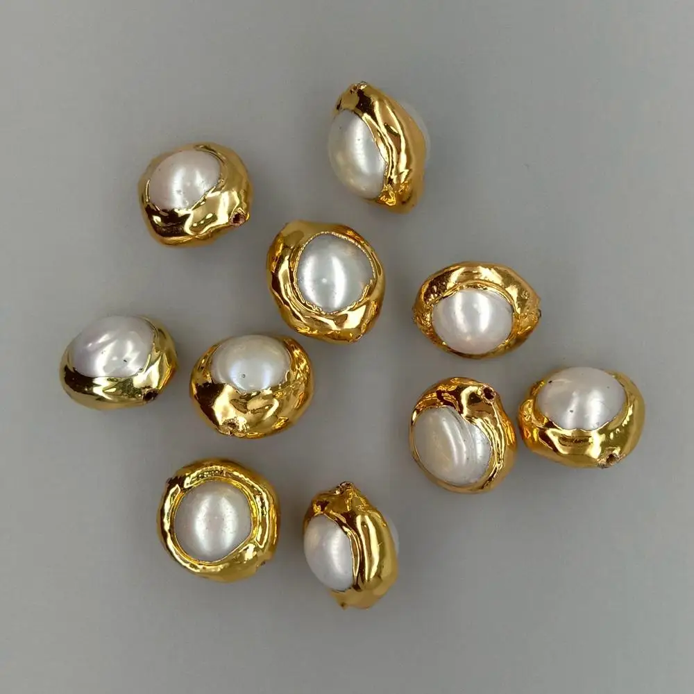 10 pcs Gold Plated Natural White Pearl Beads Gemstone Charm Jewelry DIY Making - 5