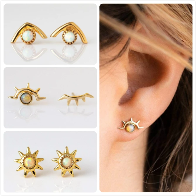 Минимализм, опаловые серьги для женщин, Свадебная вечеринка, серьги-гвоздики с золотым глазом, огненный опал, серьга с драгоценным камнем, подарок для девочки, солнце, aretes R5