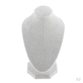 

2Pcs White Velvet Necklace Bust Display Chain Jewelry Stand Rack 15x10cm