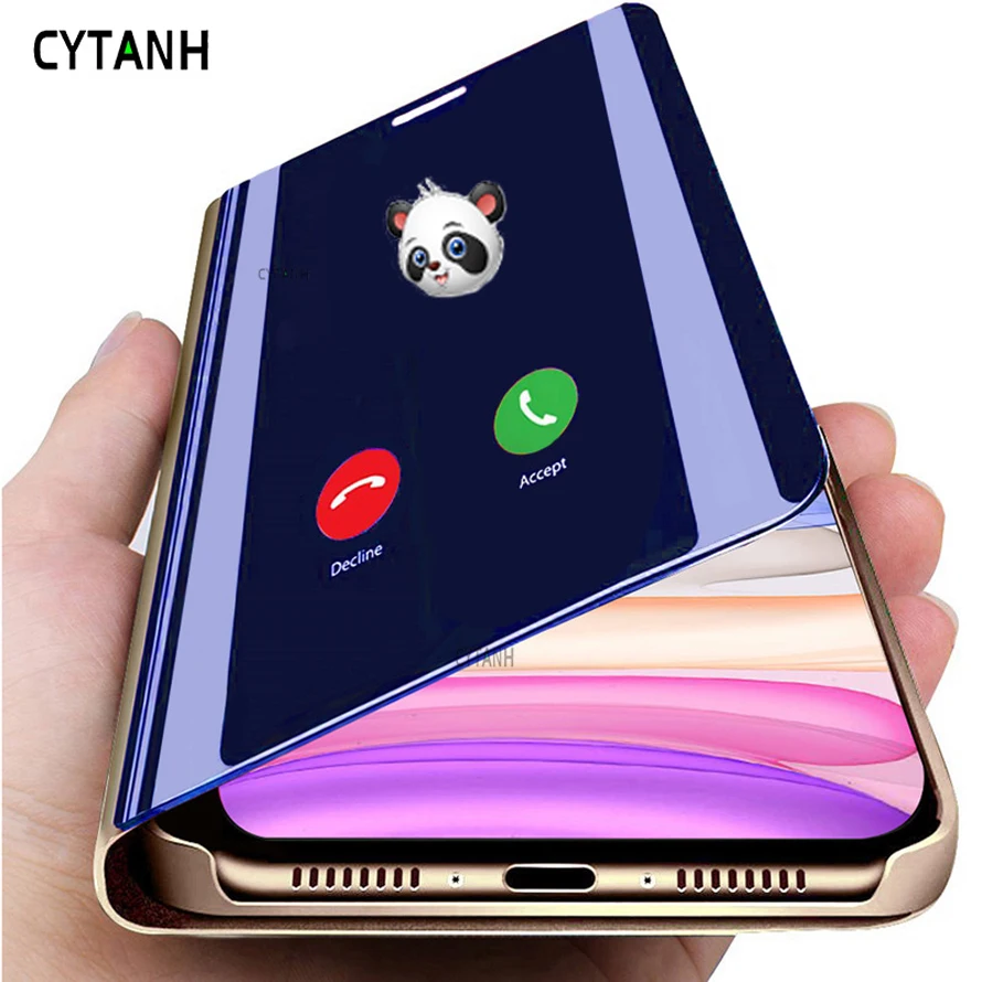 Funda con espejo estilo libro para Xiaomi Redmi Note 8 Pro 8A Note 8T, funda con tapa, de cuero, con espejo frontal, lisa, CYTANH