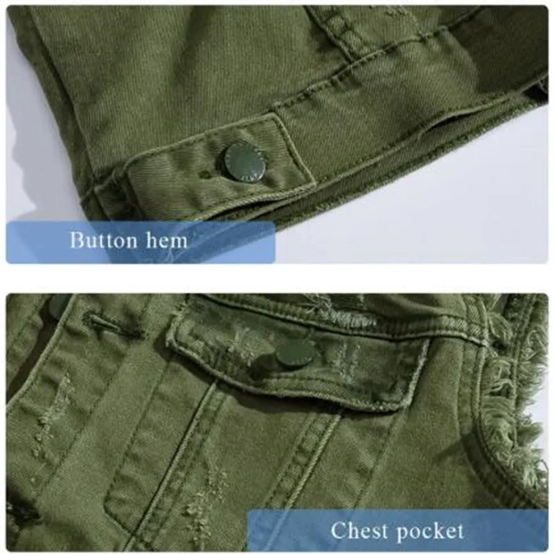 Новые жилеты Slim Fit Ковбойские мужские куртки жилет рваные мужской джинсовый жилет куртка без рукавов повседневный жилет мужские джинсы пальто зеленый