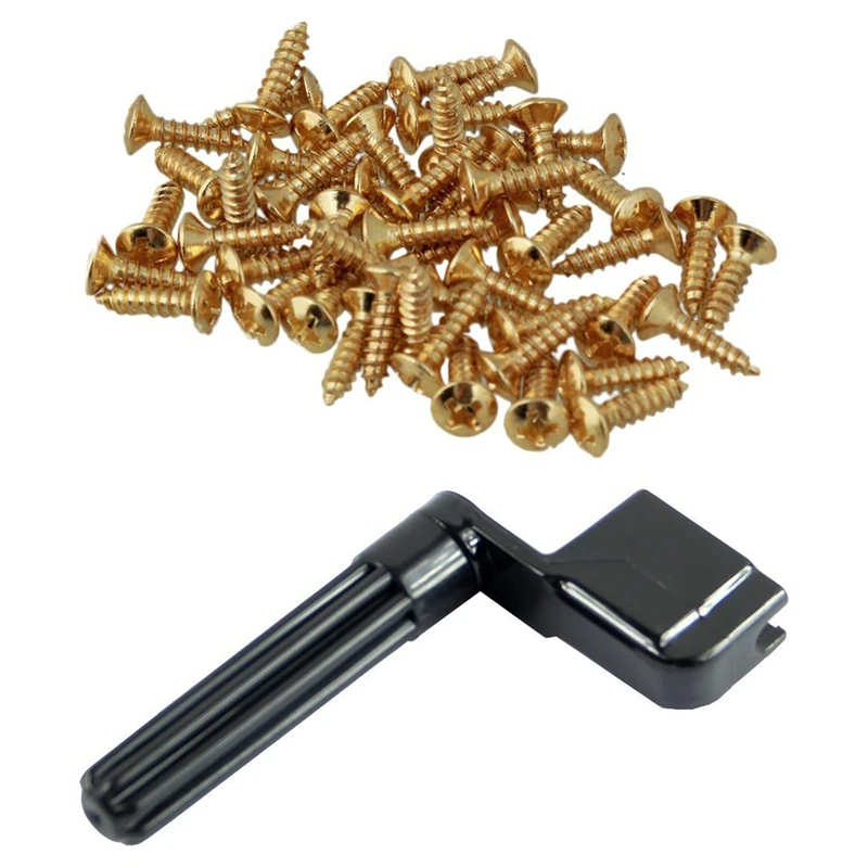 1X Acoustic Electric Guitar String Winder Peg Bridge Pin Tool Plastic Black & 50X Bass Screws Parts | Спорт и развлечения