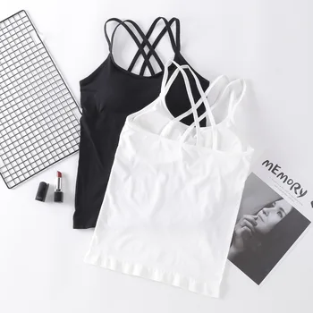 

Seamless Knitted Long Suspender Bra Cross Shoulder Strap Anti Light with Breast Pad Backing Solid Color Bra for Women