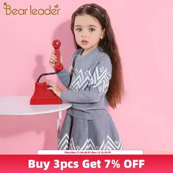 

Bear Leader Girls Skirt Sets 2020 New Spring&Winter Geometric Pattern Long Sleeve Sweater+Skirt 2pcs Knitwear Sets For 3-7 Years