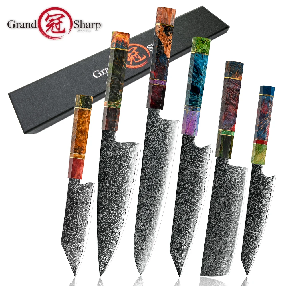 

Damascus Chef Knife High Carbon AUS10 Japanese Steel Kitchen Knives Meat Slicing Utility Nakiri Gyuto Butcher Tools GRANDSHARP