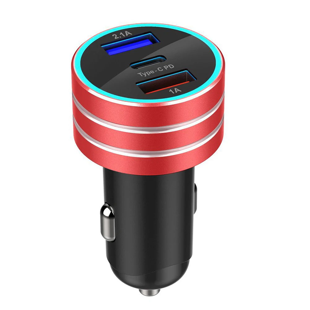 Универсальное автомобильное зарядное устройство с двумя usb-портами 3,1 а с разъемом type-C для быстрой зарядки адаптер питания DQ-Drop - Цвет: Red