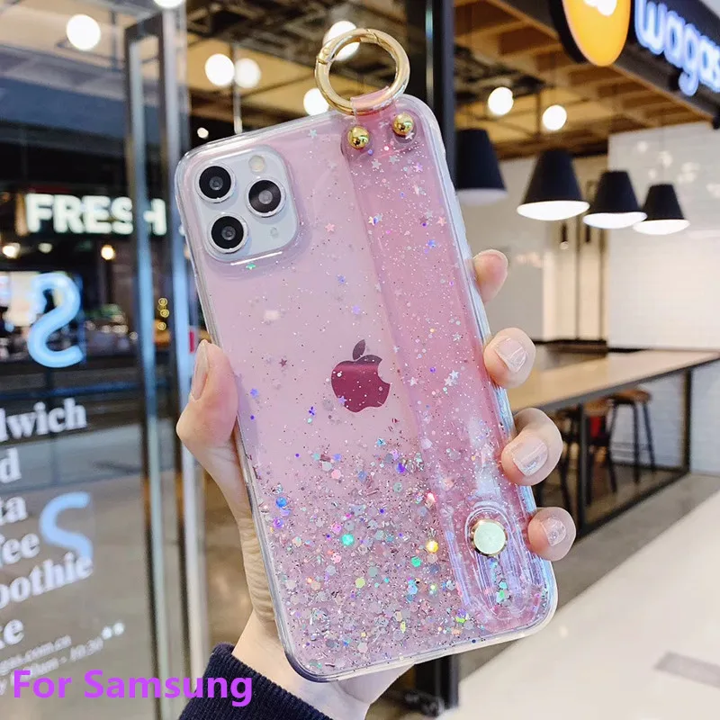 Wrist Strap Hand Band Case For Samsung Galaxy Note 8 9 10 Plus S9 S8 S10 Plus Finger Ring Tpu Cover For Samsung A10s A80 A50 A70 Half Wrapped Cases