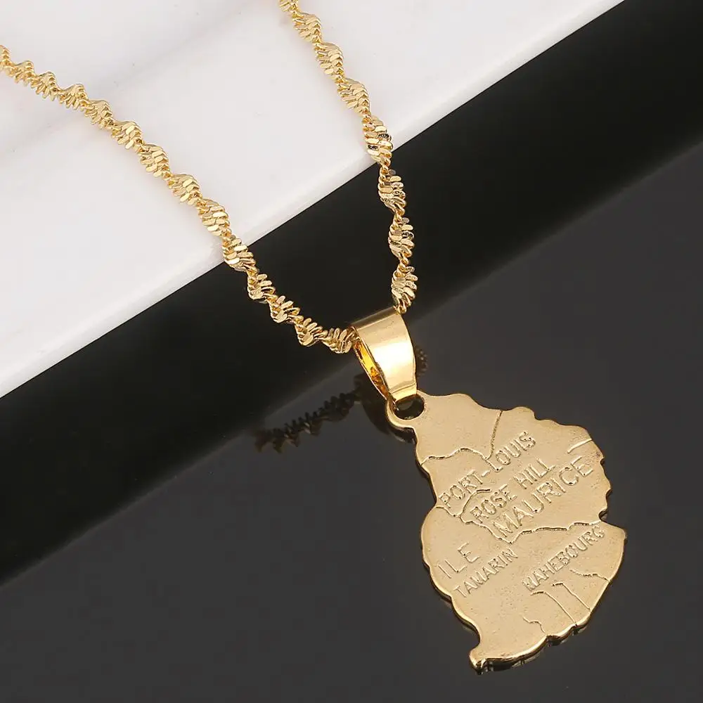 Gold Color Ile Maurice Map Pendant Necklace The Republic of Mauritius Map Charm Jewelry 4