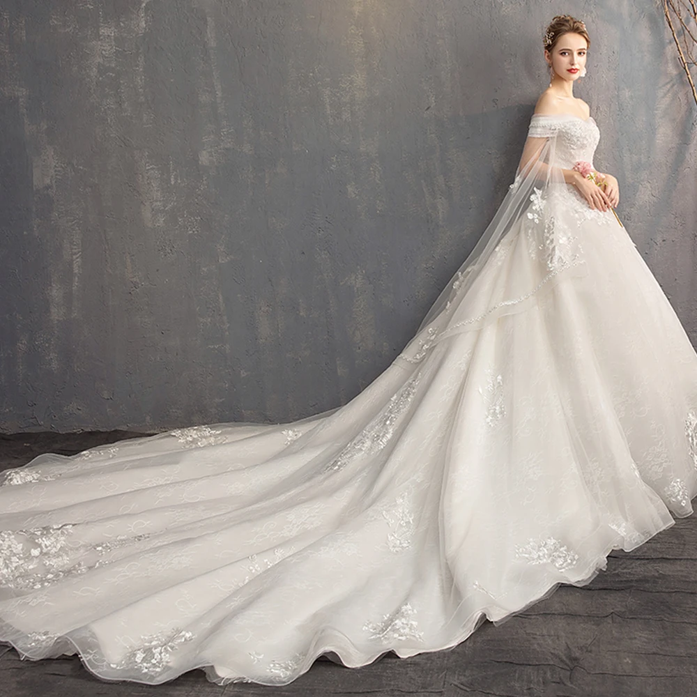 2019 бальное платье принцессы, свадебные платья с подъюбником, Vestido De Casamento, кружевное свадебное платье с короткими рукавами, украшенное