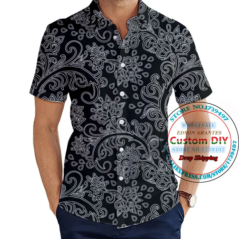 

Retro Baroque Short Sleeve Floral Shirt Men Chinese Style 3D Print Aloha Hawiian Shirts Unisex DIY Team Uniforms Custom XXS-6XL