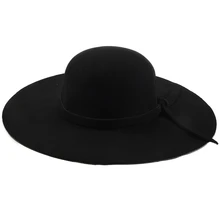Черные мягкие женские гибкие широкие поля одежда Fedora платье шляпа ретро шерсть бант