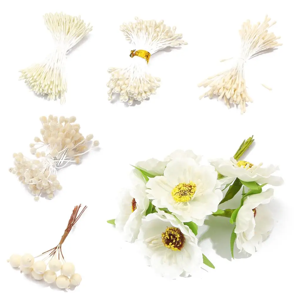 Double Heads DIY Artificial Mini Pearl Flower Stamen Pistil Floral Fruit Cherry