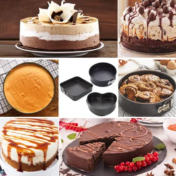 

Cake Pans, 3Pcs High-carbon Steel Springform Pans Set,Square Round Heart-shaped with Cake Pan Set Non-stick