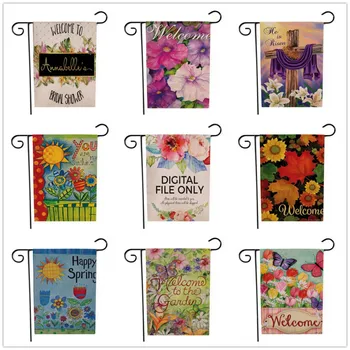

Linen Cloth Flags Flowers Letters Pattern Flags Both Sides Printed Garden Banner For Home Garden Indoor/Outdoor Decoration