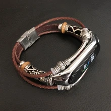 For Mi Band 4 Bracelet Retro Genuine Leather Wristband Strap for Xiaomi Mi Band 4 Accessory with Metal Case Watchband for MiBand