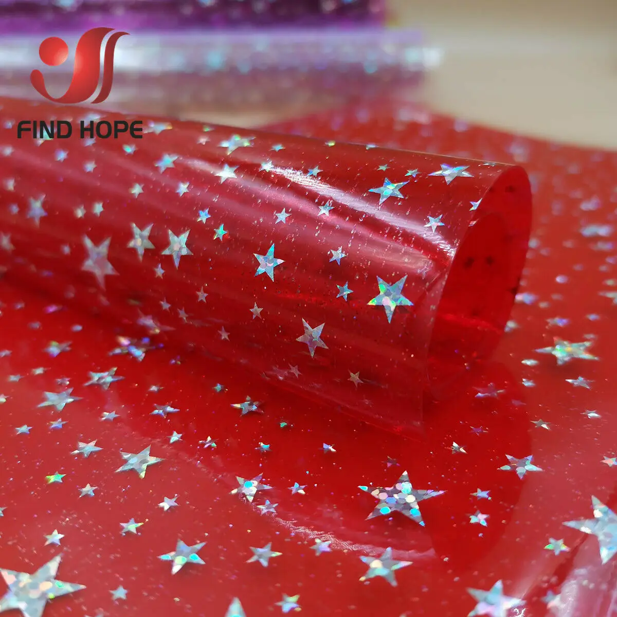 А4 голографическая блестящая ПВХ Виниловая блестящая ткань со звездами блестящая прозрачная ручная работа - Цвет: Красный