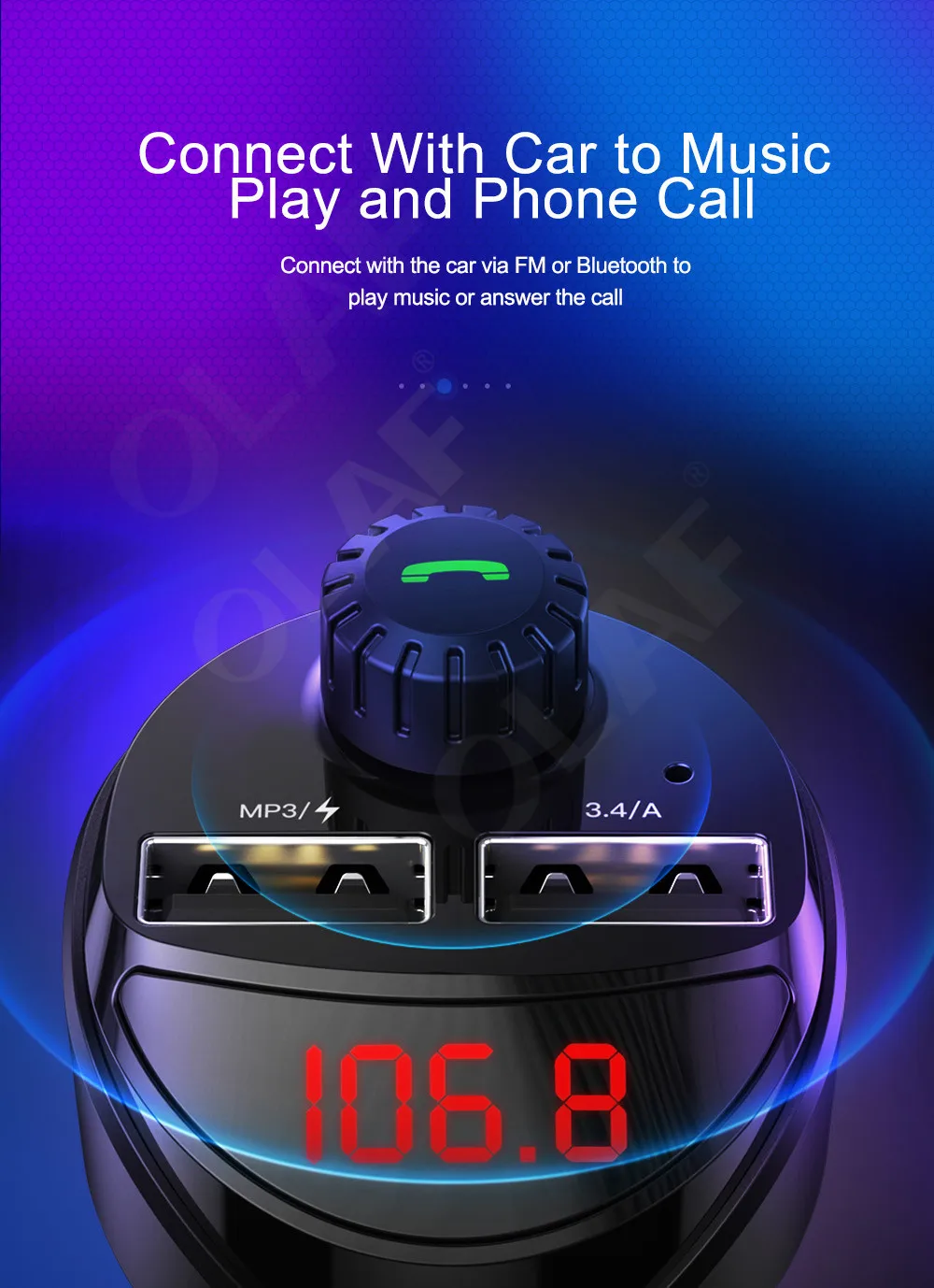 Olaf Bluetooth автомобильное зарядное устройство с fm-передатчиком 3.4A быстрое двойное USB зарядное устройство аудио MP3 плеер TF карта Автомобильный комплект Автомобильное зарядное устройство для телефона